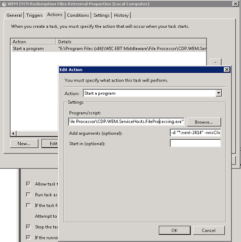 Task Scheduler showing action definition